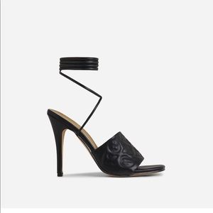 Lace up printed detail strap square toe 4.5” heels